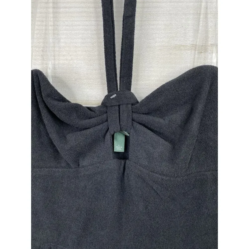 Wild Fable Shortall Womens L Black Terry Cloth Short Romper Halter Beach NWT! - Picture 2 of 13